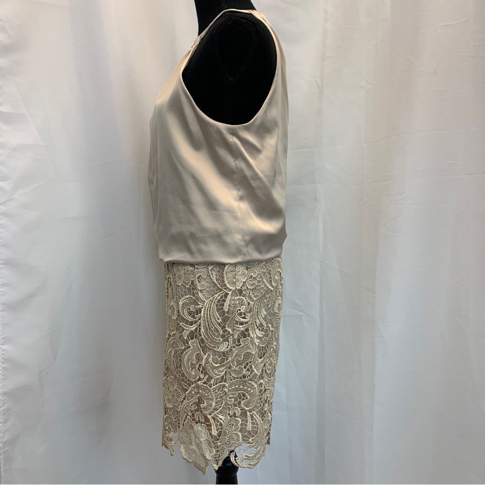 Adrianna Papell evening cream satin crochet lace halter dress Sz 6 - Picture 5 of 12